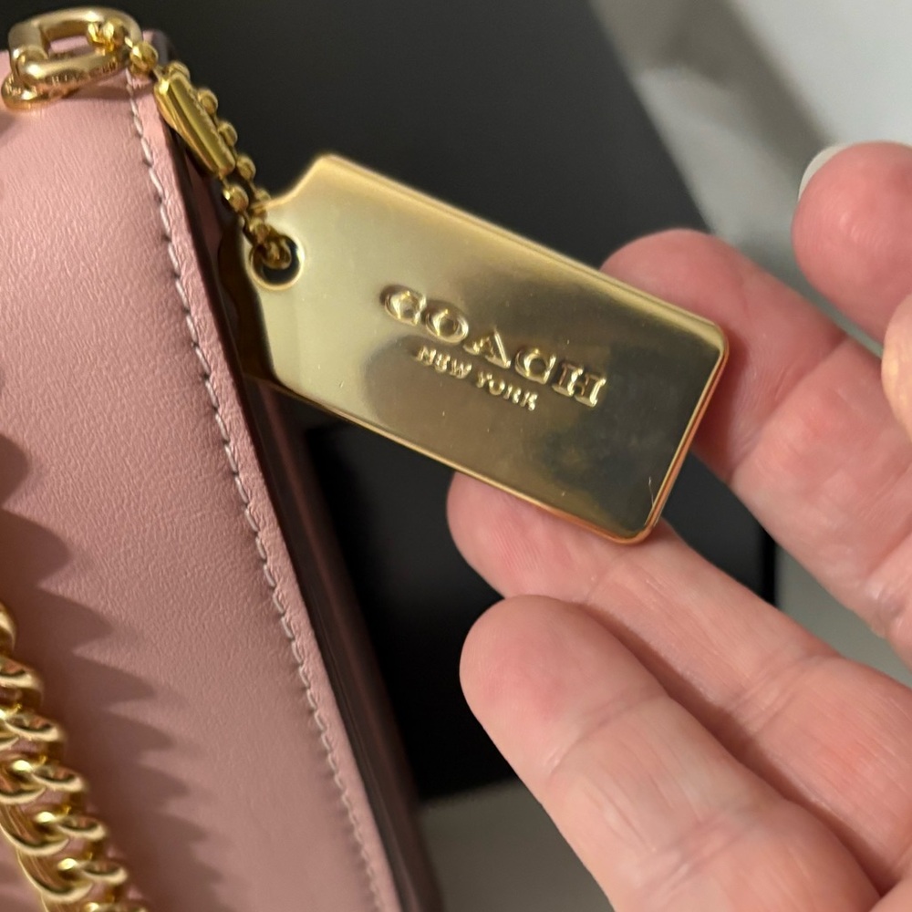 Coach Klare Crossbody Bag Signature Canvas Leather Pink Cream gold chain strap - Picture 16 of 16